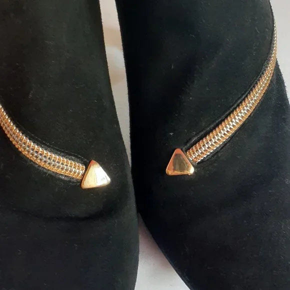 St. John Black Ankle Boots with Gold Accent - Picture 4 of 15